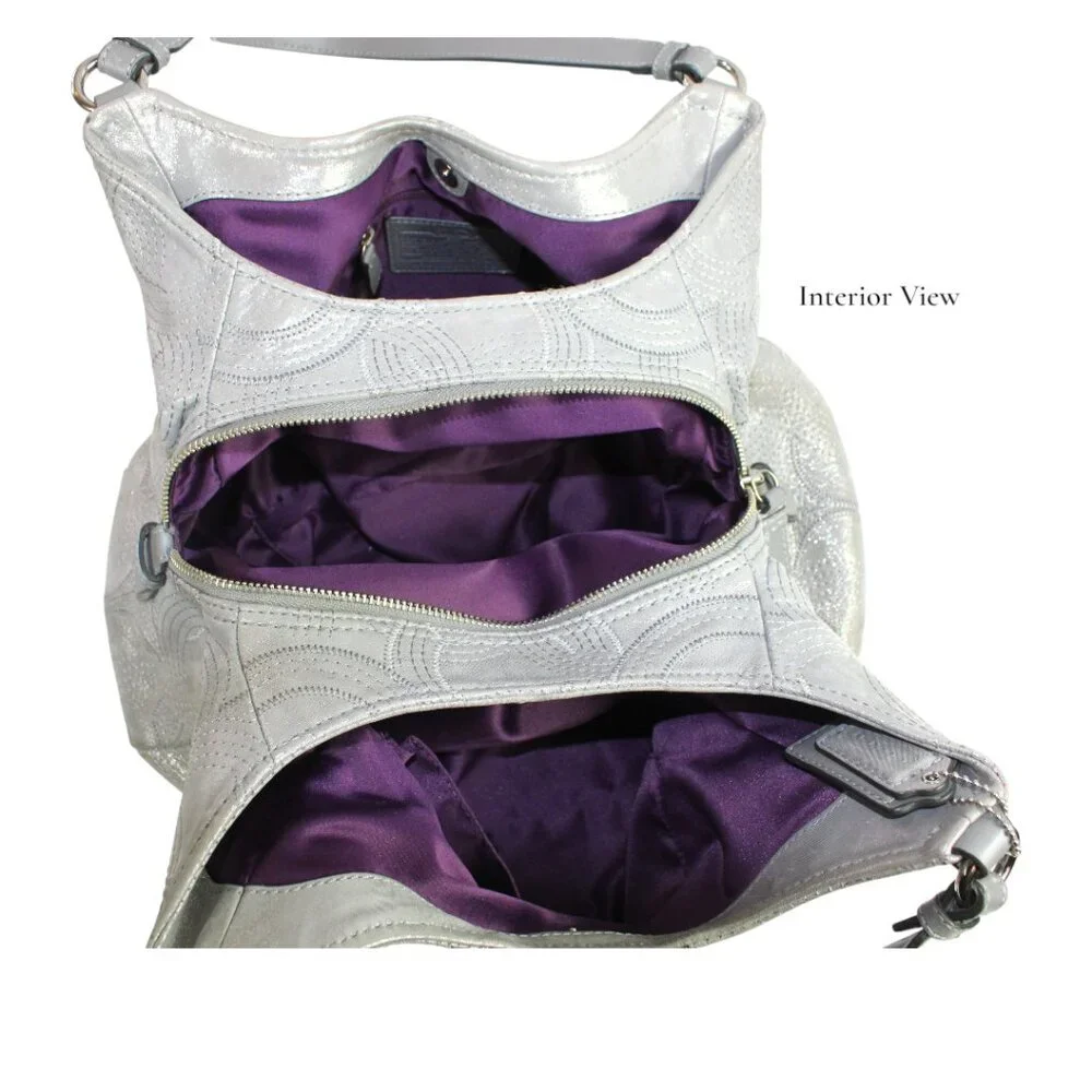Coach Madison Spectator Maggie Metallic Silver Gray Shimmer Hobo Shoulder Bag